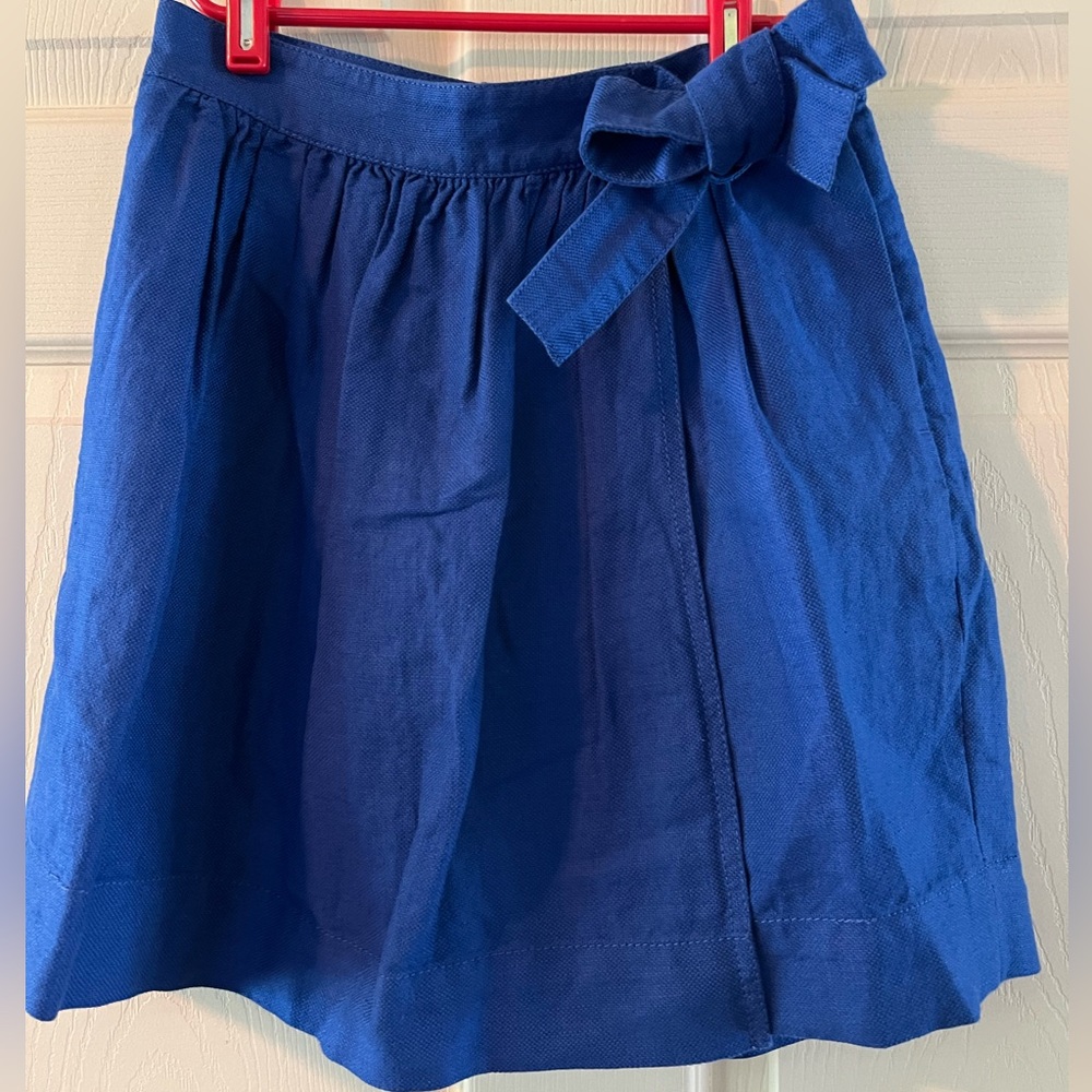 J. Crew Blue A-Line Mini Skirt with Tie Front